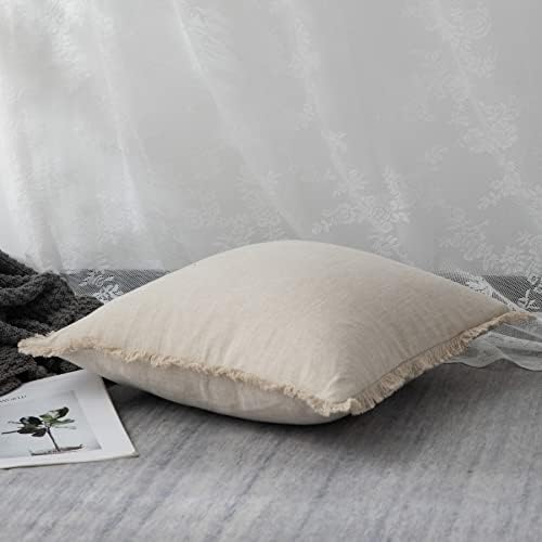 Бельо Калъфка с Ресни - Меки Удобни Седалките в стил бохо с пискюли за дивана, калъфка от зебло с натурален декор, бежово