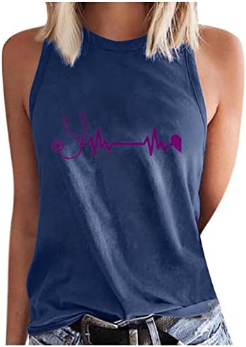 Тениска с изображение на ударите на Сърцето, Тениска с изображение на Сърце Любов, Летни Ежедневни Блузи Без ръкав, С кръгло деколте