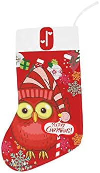Коледни Чорапи с монограм на Дядо Бухал с Буквата О и Сърце с Размер 18 инча Червено и Бяло
