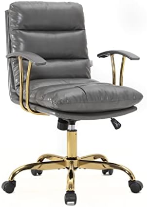LeisureMod Regina Модерна офис кресло за мениджъри от мека кожа, регулируема с наклон и завъртане на 360 градуса, титаново-сиво