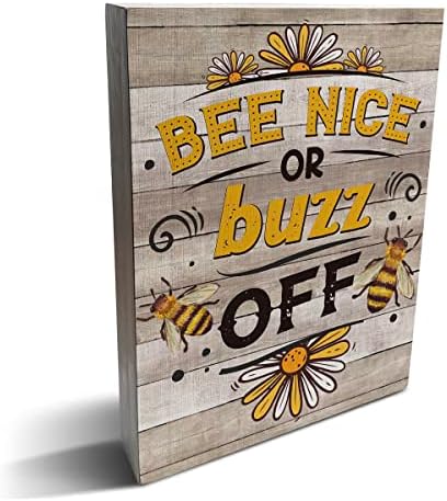 Селска Къща Пчела Дървена Кутия Знак 6x8 Инча, Пчела Приятна или Бръмчене от Дървена Кутия Знак на Арт Декор на Масата Селски Знак за