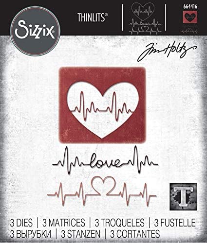 Комплект печати Sizzix Thinlits 3 Опаковки Heartbeat от Тим Хольца, Многоцветен