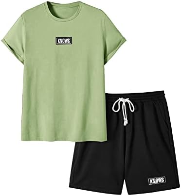 OYOANGLE Мъжки Ежедневни Тениска с Графичен принтом и къси Панталони с завязками на талията, Комплект от спортен Костюм, 2 позиции