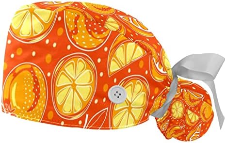 Niaocpwy 2 опаковки, Женска Работна Шапка с Копчета, Завязывающаяся Отзад на Панделка, Жълто-Оранжев Калъф с Шарките на Клементин За дълга