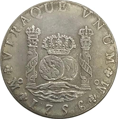 1756 Мексико 8 ММ Реала - Колекционерска стойност От Мельхиорового сребро Фернандо VI, Покрити с Мельхиором