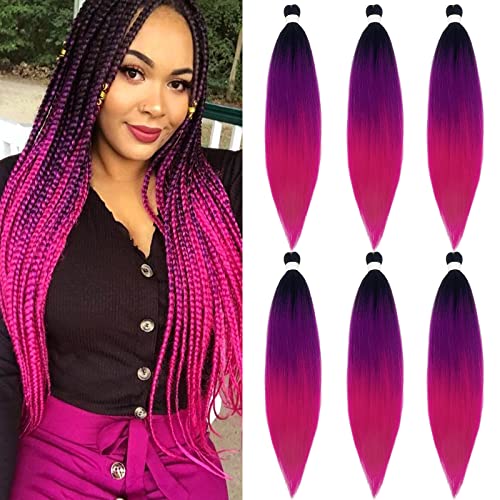 UPruyo Цвят Виолетово-Розово коса за изграждане на Омбре за плетене Косичек от Канекалона, Предварително Опъната Коса, плетене