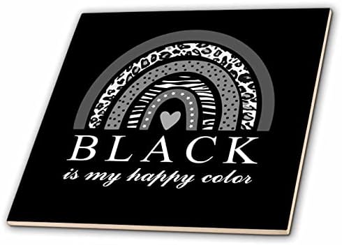 3dRose Black is my Happy Color Хумористичен тъмен монохромен фигура с участието на животни Rainbow - Tiles (ct-364621-7)
