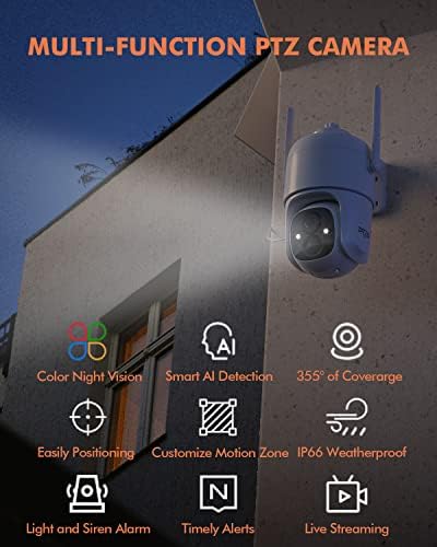 Безжични Външни камери за сигурност Dzees Solar с карта Micro SD 128G, Камера на сигурност на захранването от батерията 2K, PTZ камерата на