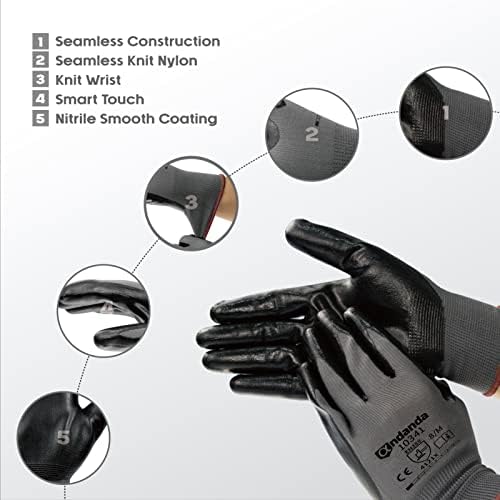 Работни ръкавици ANDANDA 120 двойки, Smart Touch, 3D Comfort Stretch Fit, Работни ръкавици, с нитриловым покритие и дръжка, на Безшевните