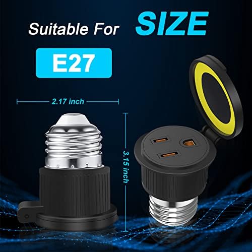 TICOZE 2 Опаковки, Адаптер за свързване на контакти с 3 шипа, Водоустойчив Крушка E26/E27, Адаптер за свързване към електрическата мрежа,