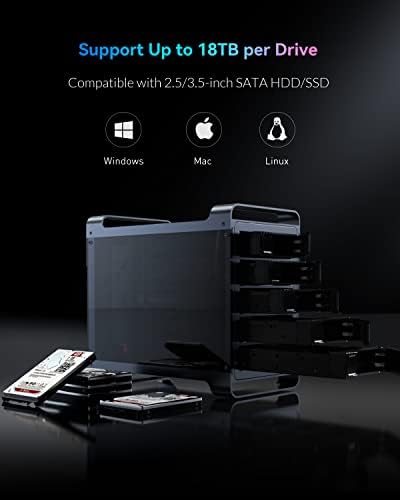 Корпуса на твърдия диск Yottamaster с 5 отделения от алуминиева сплав за 2.5 и 3.5 SATA HDD/SSD диск, Външен твърд диск