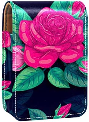 Един красив Калъф за Червило с Натурални Розови цветя на Свети Валентин, Мини-Косметичка от Мека кожа с Огледало, Преносима