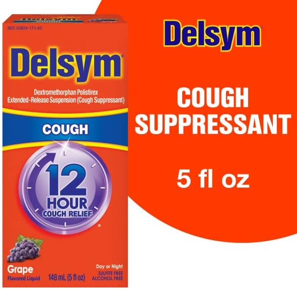 Течен препарат против кашлица Delsym за възрастни с вкус на грозде, 5 унции (опаковка от 2 броя)