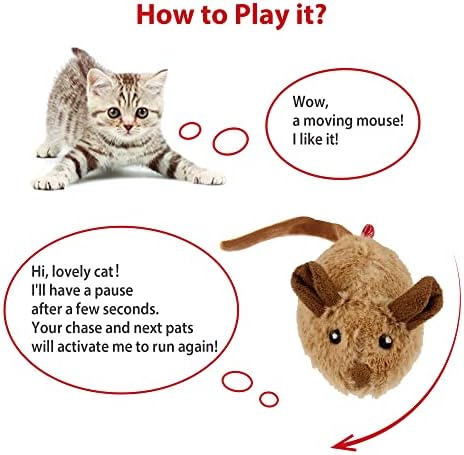Gigwi Интерактивна Играчка Мишка за Котки, които се Движат Автоматично Играчки за Котки, Електронни Мишки с Пухкава Опашка,