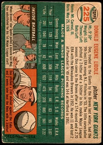 1954 Topps 225 Дон Лиддл Ню Йорк Джайентс (Бейзболна картичка) ЛОШ Джайентс