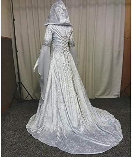 Женствена рокля на Хелоуин ZEFOTIM, винтажное рокля-наметало на вещица с качулка и ръкави-една тръба, Средновековна сватбена рокля,
