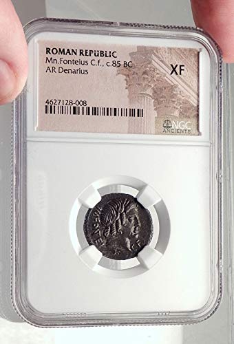 1 ИТ Римската Република 85 г. пр. хр Древна монета АР ВЕЙОВИС Гениу XF Good NGC