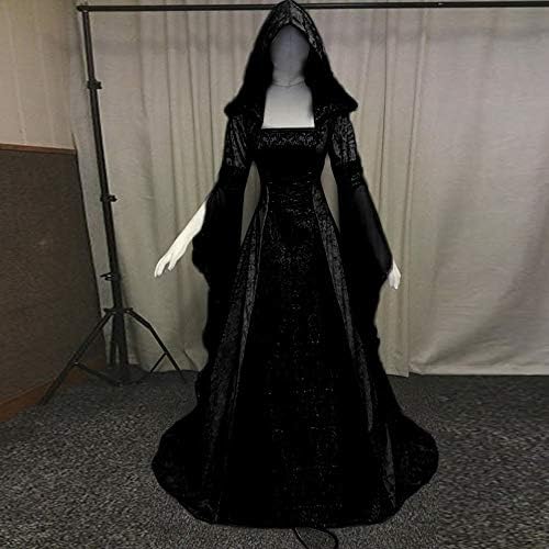 ZEFOTIM Облечи за Хелоуин, женски винтажное рокля-наметало на вещица с качулка, ръкав тръба, средновековна сватбена рокля, рокля за