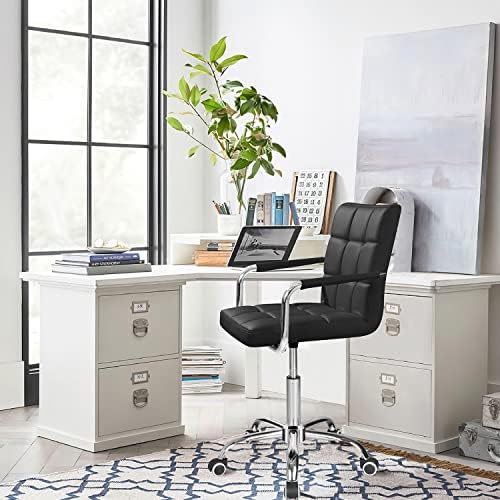 Офис Работно стол Furmax със средна облегалка, стол началник от Ребрена изкуствена кожа, Съвременно Регулируема Домашно Работно стол в стил