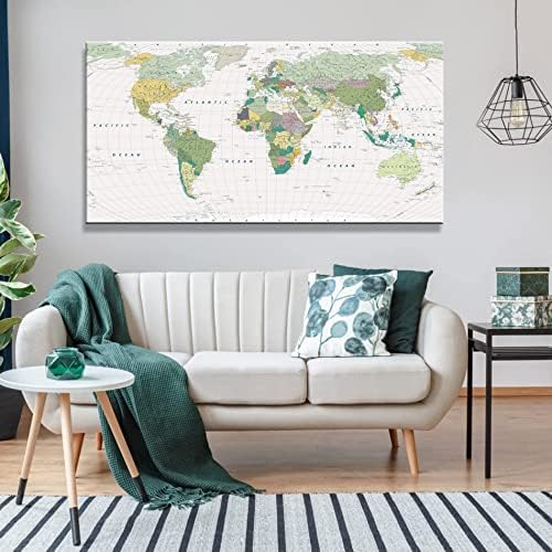 qorvami Карта на света Монтиране на Изкуството на Света на Платното за Стенен Интериор на Плакат В Рамка Растянутая Зелена Карта