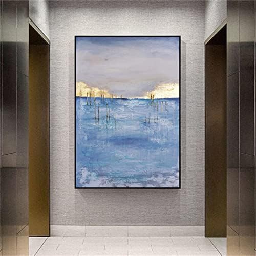 XJJZS Ръчно изработени Синьо Море Златна Фолио Живопис с маслени бои Стенно Изкуство Платно Картина на Съвременната Абстрактна Стенни