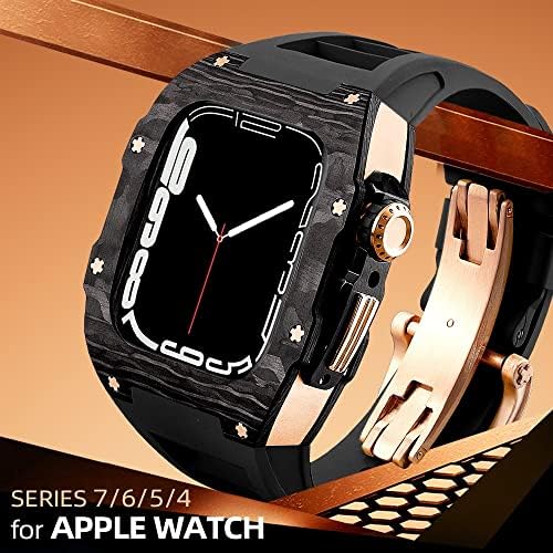 CZKE Протектор Apple Watch 44 мм 45 мм Луксозен Метален Промяна Корпус от Въглеродни влакна, Титанов Аксесоари за iWatch серия 7 6
