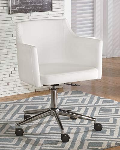Корпоративна дизайн Ашли Baraga Модерен Стъклен L-Образно бюро за домашния офис, Бял & Baraga Модерен Регулируеми Въртящи Стол за офис, бял