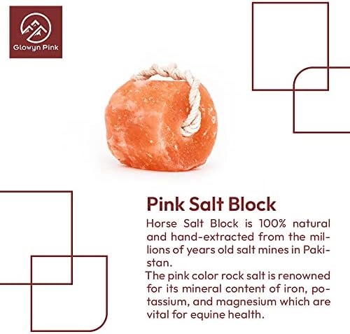 Glowyn Гималайская сол Lick -Блок естествени минерали на въже за коне, елени, едър рогат добитък и живи говеда– Издръжливи – Розова сол Lick