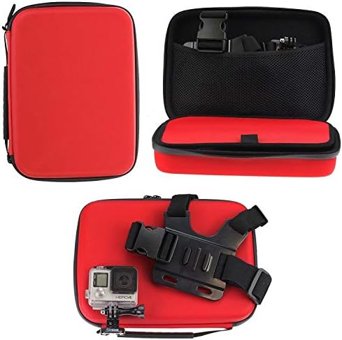 Комбиниран комплект аксесоари за екшън камери Navitech 9 в 1 и здрав Червен калъф за съхранение, Съвместими с екшън камера Hyundai ACT-V-10001|