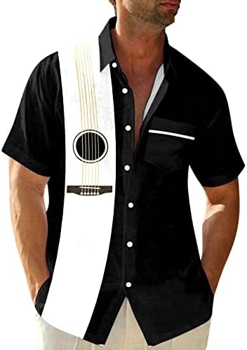 XXZY Китара Ризи за Мъже, Мъжки Годишна Ежедневна Риза Размер на Плюс с Принтом, Къс Ръкав, Музикални, Графични Ежедневни Ризи