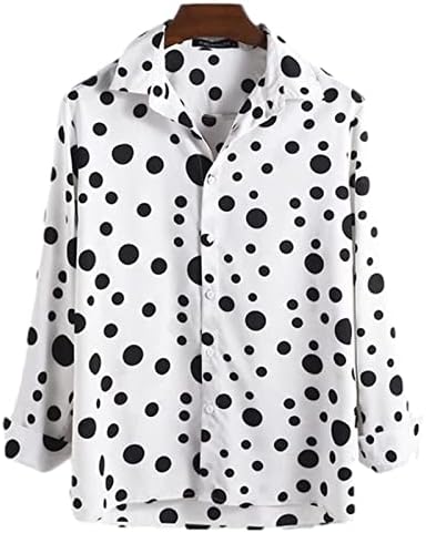 Стилни мъжки Ризи с дълъг ръкав, Ежедневни Ризи с копчета с принтом, Нормално кацане, Риза с отложным яка, Топ (Бял, 3X-Large)