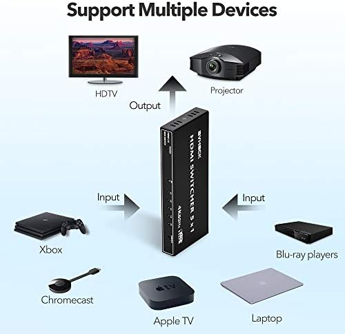 Avhack HDMI Сплитер HDMI превключвател, 5x1, с IR дистанционно управление, висока скорост (максимум до 18,5 gbps) и автоматично превключване, поддръжка 【4K/Ultra HD/3D/1080P】 24 златно пор