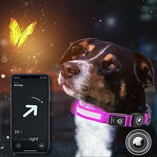 Нашийник за кучета с въздушна маркирани с, Led Нашийник за кучета с подсветка Apple Airtag с калъф-притежател на Apple AirTag, USB Зареждащи