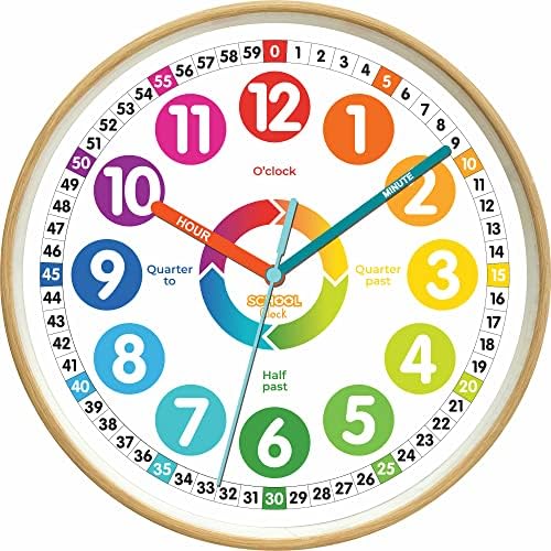 Цветни часовници от колекцията на Preschool - Time Teacher 10-Инчови Обучение Безшумни Стенни часовници с цветни цифри - Лесни