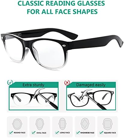 Дамски очила за четене Eyekepper Classic 80-те години, 5 опаковки, Черни Очила с прозрачни рамки за четене +3,00
