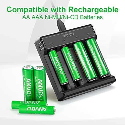 Акумулаторни батерии тип АА ААА със зарядно устройство, ANVOW NiMH 4-Pack 2800mAh Двойни батерии тип АА и 1100mAh Тройни