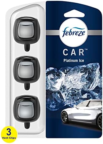 Автомобилни ароматизатори Febreze, Аромат Platinum Ice, Средство от силни миризми, Автомобилни Вентилационни скоби (3 броя)