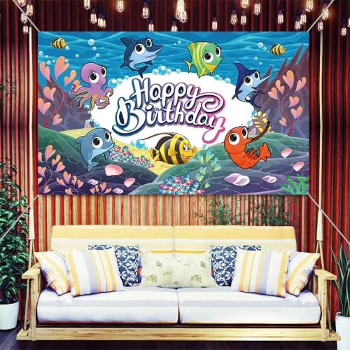 Банер честит Рожден Ден на Океана, Украса за Рожден Ден под вода, за детски партита, Фон за Снимки в стил Тропически риби в Океана за детски