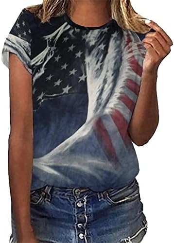 Тениска с Американския Флаг 2023, Патриотични Ризи, Дамски Риза на 4 юли, Raglan, Къс Ръкав, Летни Потници в Звездната Ивица,