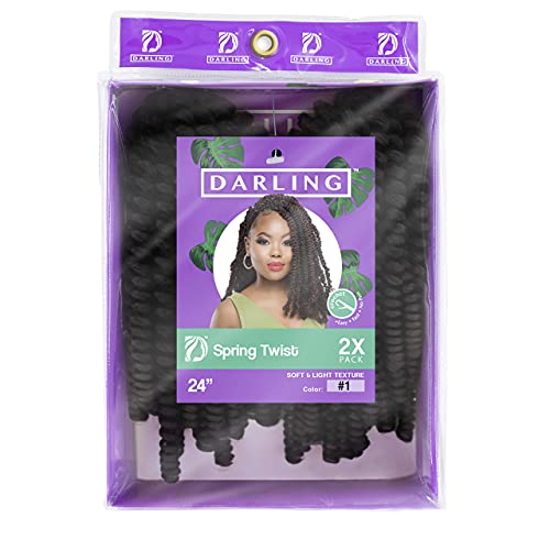 Darling Spring Twist 2X косата на една кука (1 опаковка, по 2 в опаковка), Бомбический обрат, Естествена и мека текстура, Черна къдрава