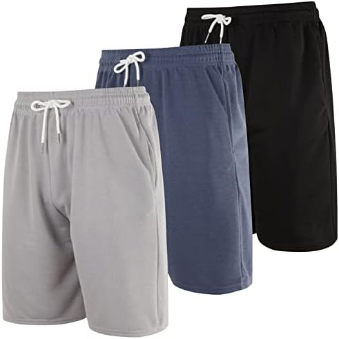Real Essentials 3 опаковка: Мъжки Памучен 9-инчов френски Хавлиени Ежедневни спортни къси панталони за почивка с джобове (предлагат в модели