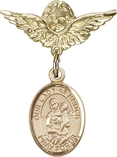 Детски икона Jewels Мания за талисман Богородица Стучащая и знака Ангел с крила | Икона от 14-каратово злато с талисман Богородица