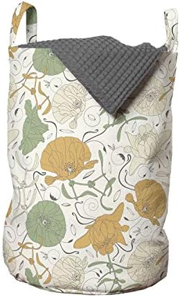 Чанта за дрехи Ambesonne с цветен модел, Изящни Цветя под формата на Резба върху Слонова кост, Кошница за дрехи с дръжки,
