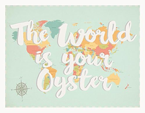 Карта на Света, The World is Your Oyster, Печат 05x07 Инча, Детска Стенни Карта, Карта на света Дете, Интериор на детска градина,