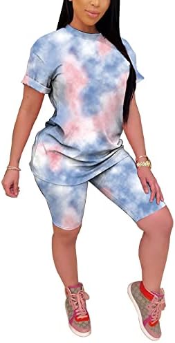 WOKANSE / Дамски Модни Тениски с къс ръкав и Принтом, Комплект Шорти, Спортни Облекла от две части