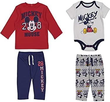 Детски панталони с Мики Маус от Дисни, Пуловер, Тениска и Боди, Комплект от 4 теми за Новородени и Бебета