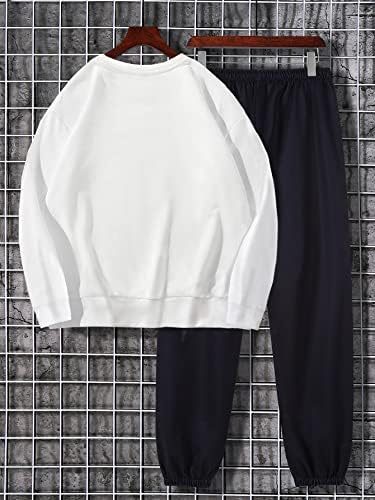 FDSUFDY/ Мъжки облекла от две части, hoody с цифри и букви и спортни панталони (Цвят: черно-бял, Размер: XX-Large)