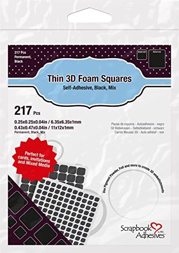 Лепила за албуми Тънки квадрати от 3d-самозалепваща се пяна 217/Pkg-Черен (63) .43 X. 47 и (154) .25X. 25