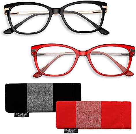 Madison Avenue, 2 Опаковки очила за четене Cateye за жени, Модни Очила за четене с удобен пружинна линия, Черни, Черепаховые