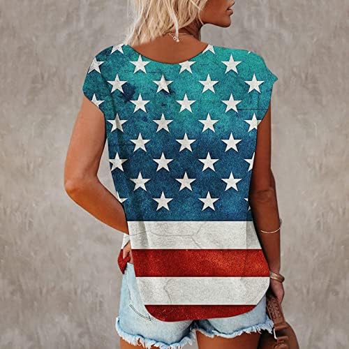 Жените с къс ръкав потник флаг на САЩ спад на рамото свободен покрой блуза срещу врата ликра реколта вратовръзка боя топ спортен